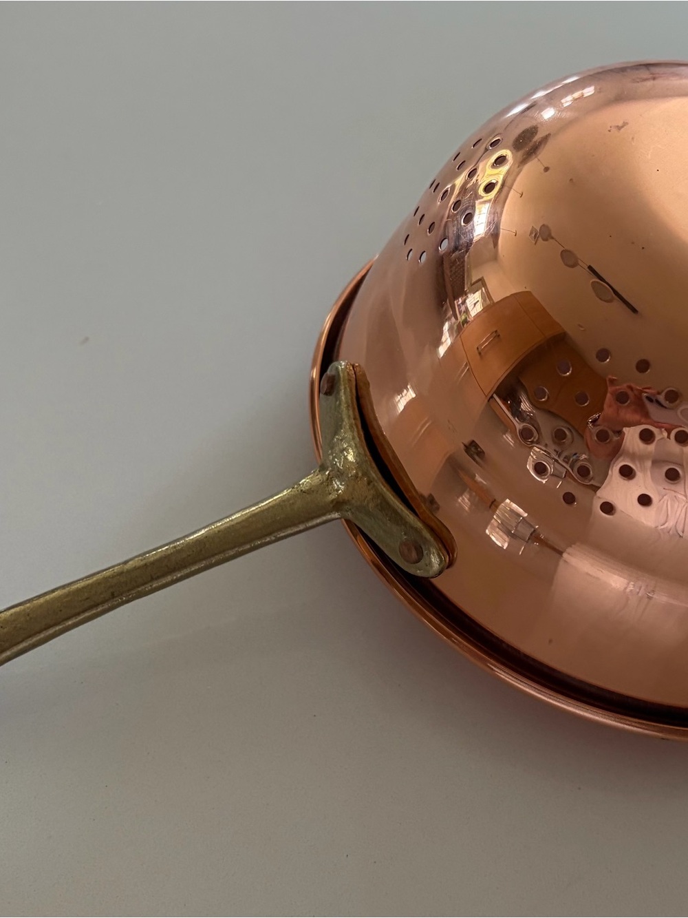 Copper Berry or Tea Strainer with Brass Handle